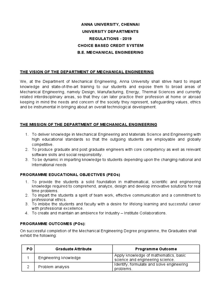 Anna University Mechanical Engineering Curriculum | PDF | Integral ...