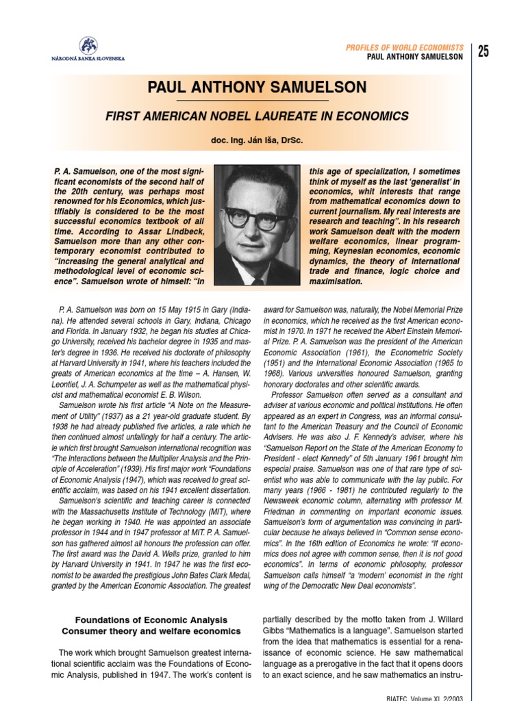 Paul Samuelson: Economics Pioneer | PDF | Monetary Policy | Monetarism