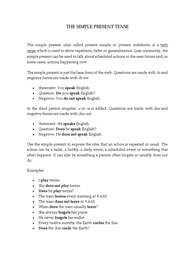 Understanding the Simple Present Tense | PDF
