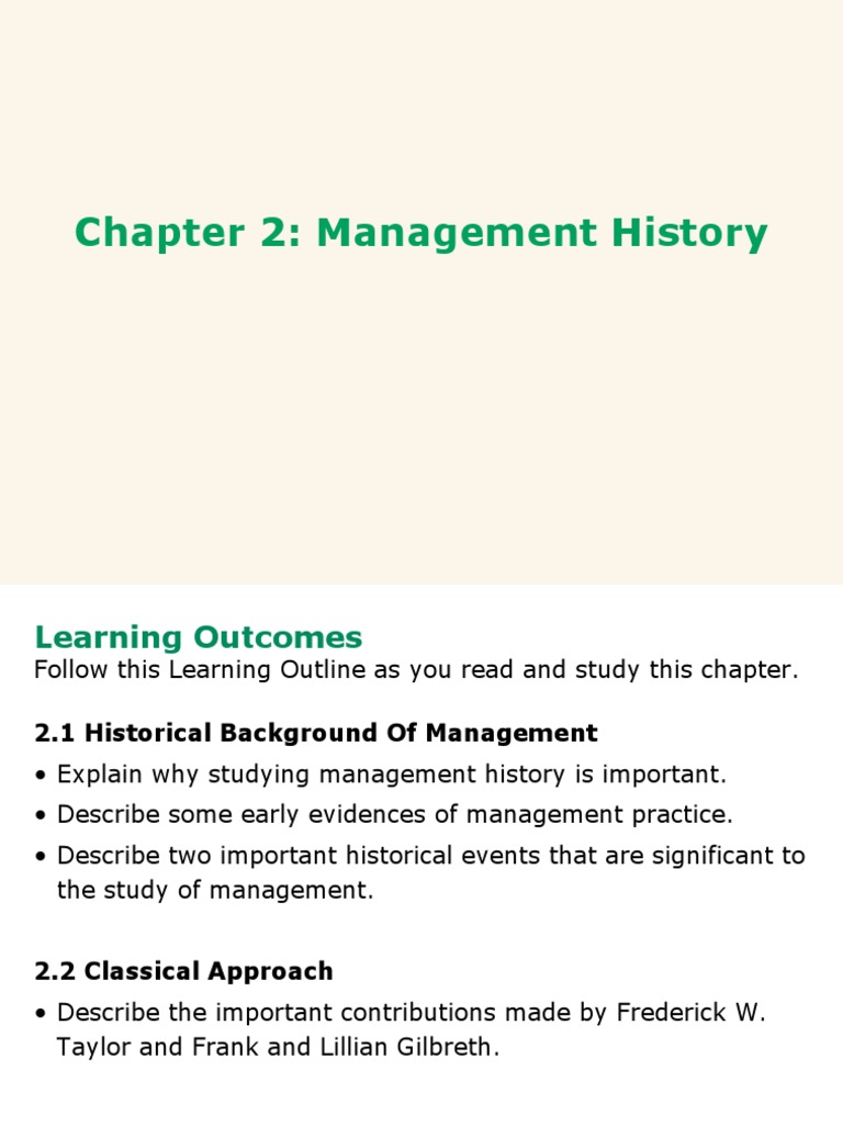 Overview of Management History and Approaches | PDF | Organizational ...