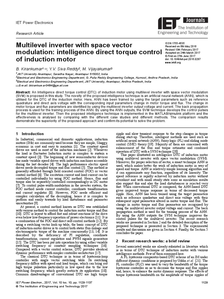 Multilevel Inverter With Space Vector Modulation Intelligence Direct ...