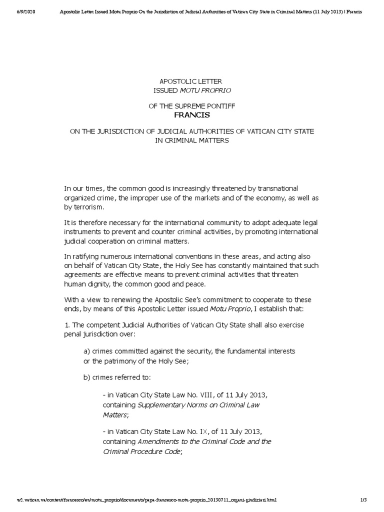 Apostolic Letter Issued Motu Proprio PDF Holy See Vatican City