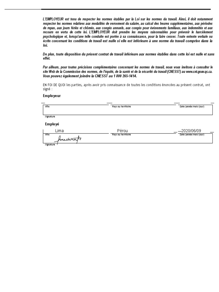 Contrat de travail et normes CNESST | PDF | Affaires | Finance et ...