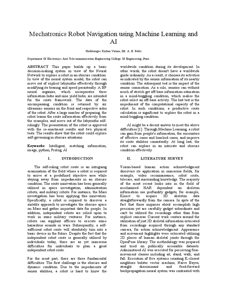 11-Mechatronics Robot Navigation Using Machine Learning and AI | PDF ...