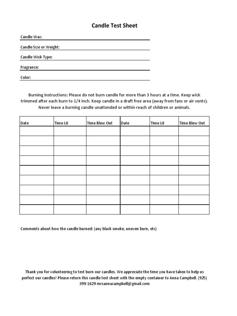 Candle Burn Test Sheet Template | PDF
