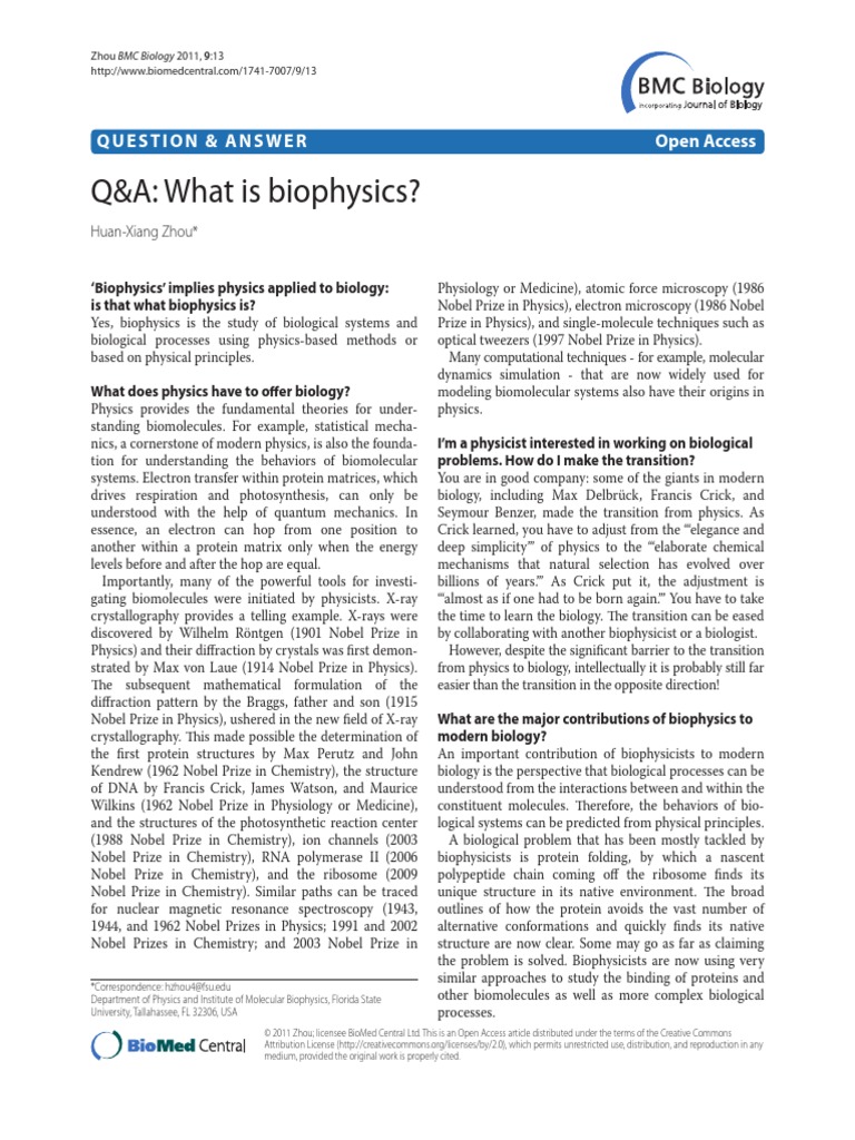 Q&A: What Is Biophysics?: Question & Answer Open Access | PDF ...