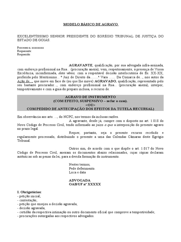 Modelo de Agravo de Instrumento | PDF | Processo civil | Advogado