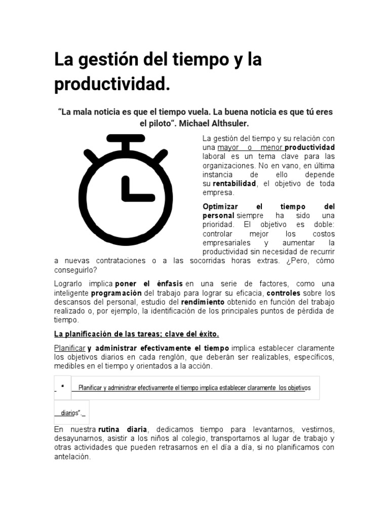 Optimización de Tiempo y Productividad | PDF | Gestión del tiempo ...