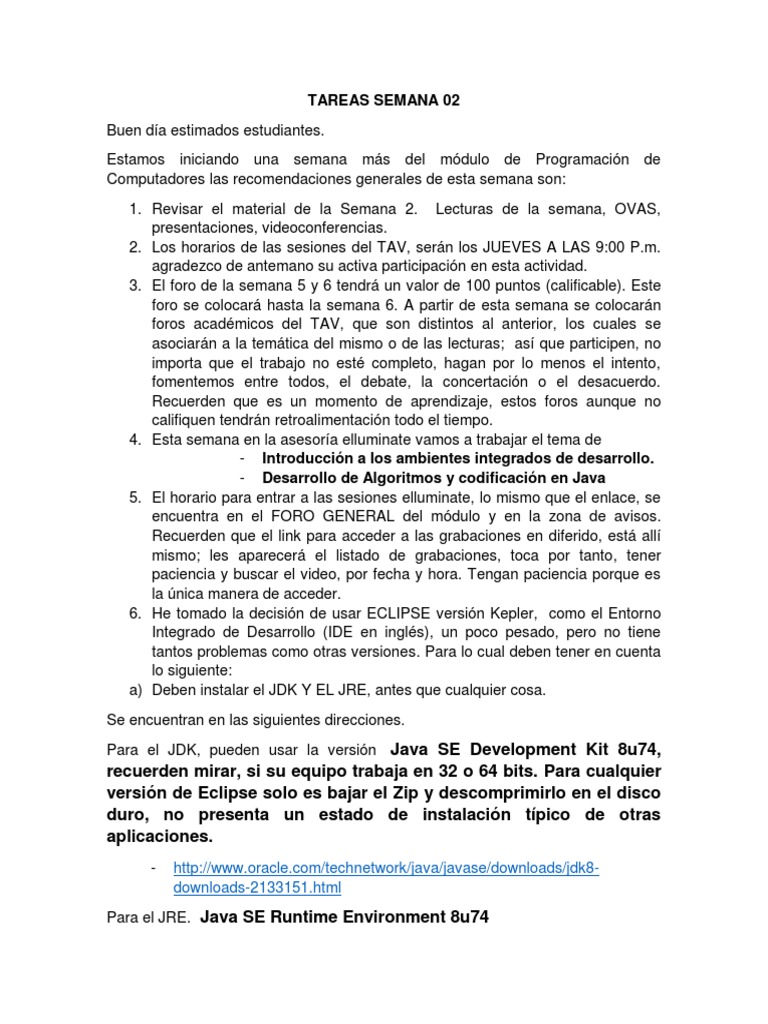 Guía Semana 2: Programación y Foros | PDF | máquina virtual de Java ...