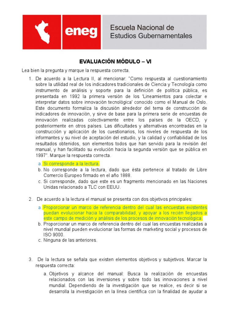 Evaluacion Modulo Vi Pdf Innovación Investigación Y Desarrollo