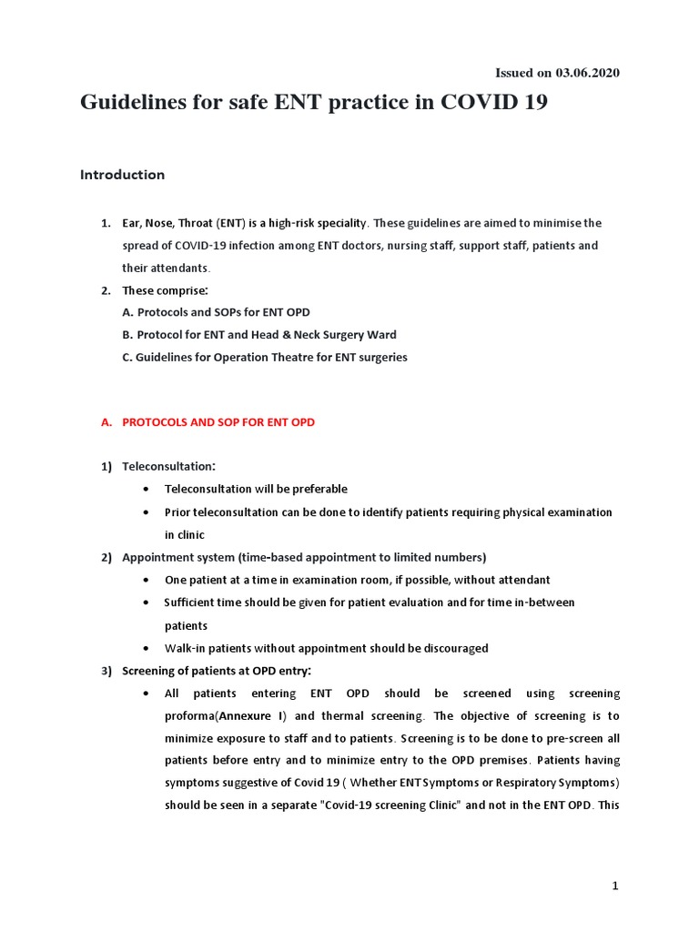 Guidelines For Safe ENT Practice in COVID 19 | PDF | Endoscopy | Surgery