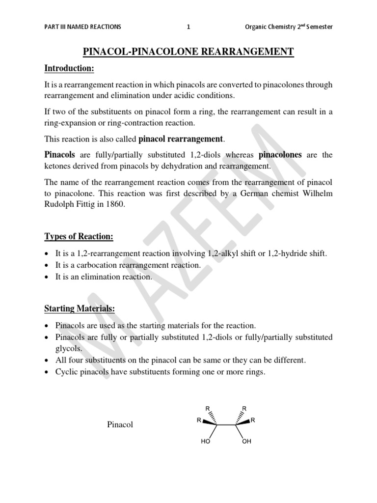 Pinacol-Pinacolone Rearrangement Overview | PDF | Chemical Reactions ...