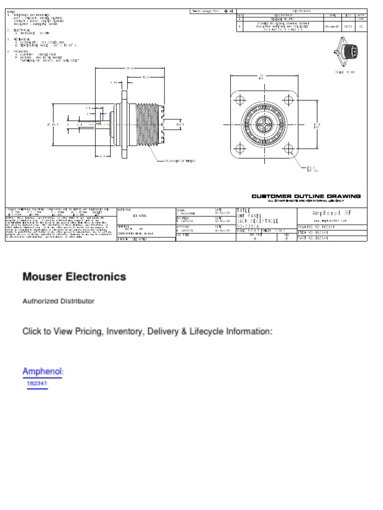 Amphenol RF: Customer Outline Drawing | PDF | Specification (Technical ...