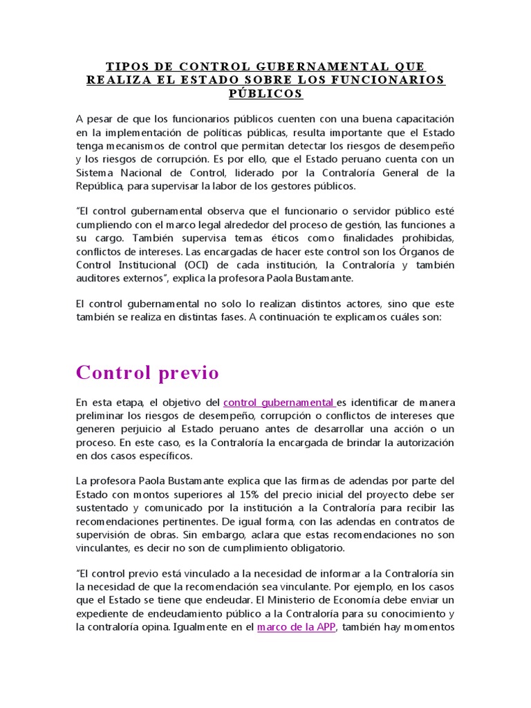 Tipos de Control Gubernamental Que Realiza El Estado Sobre Los ...