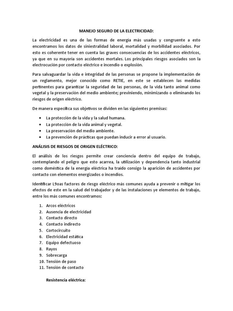 Manejo Seguro de la Electricidad | PDF | Aislador (Electricidad) | Fuerza