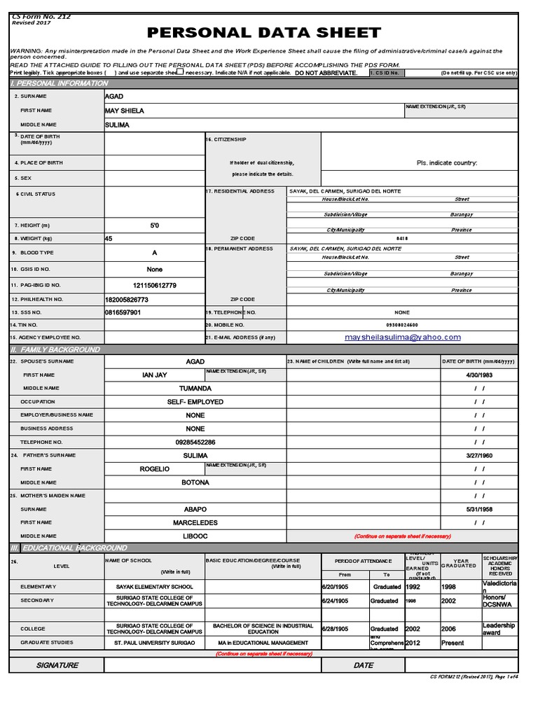 Personal Data Sheet Form 2025 | PDF | Social Institutions | Social Science