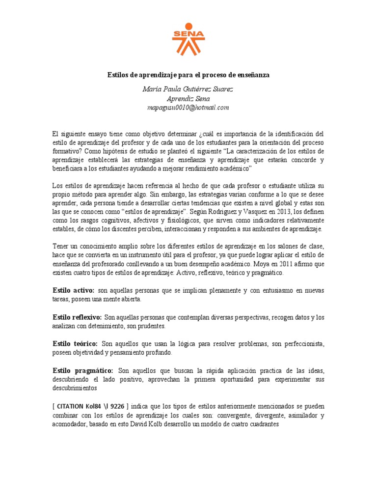 Estilos de enseñanza y aprendizaje | PDF | Aprendiendo estilos ...