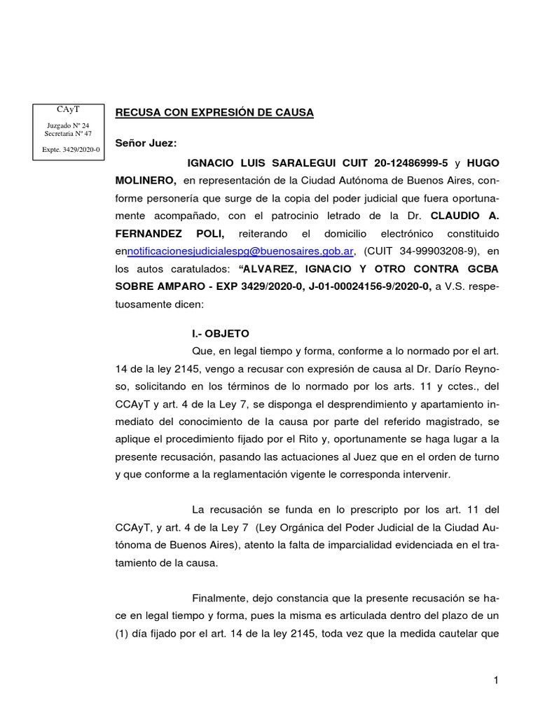 Recusación del Juez Darío Reynoso | PDF | Debido al proceso | Jurisdicción