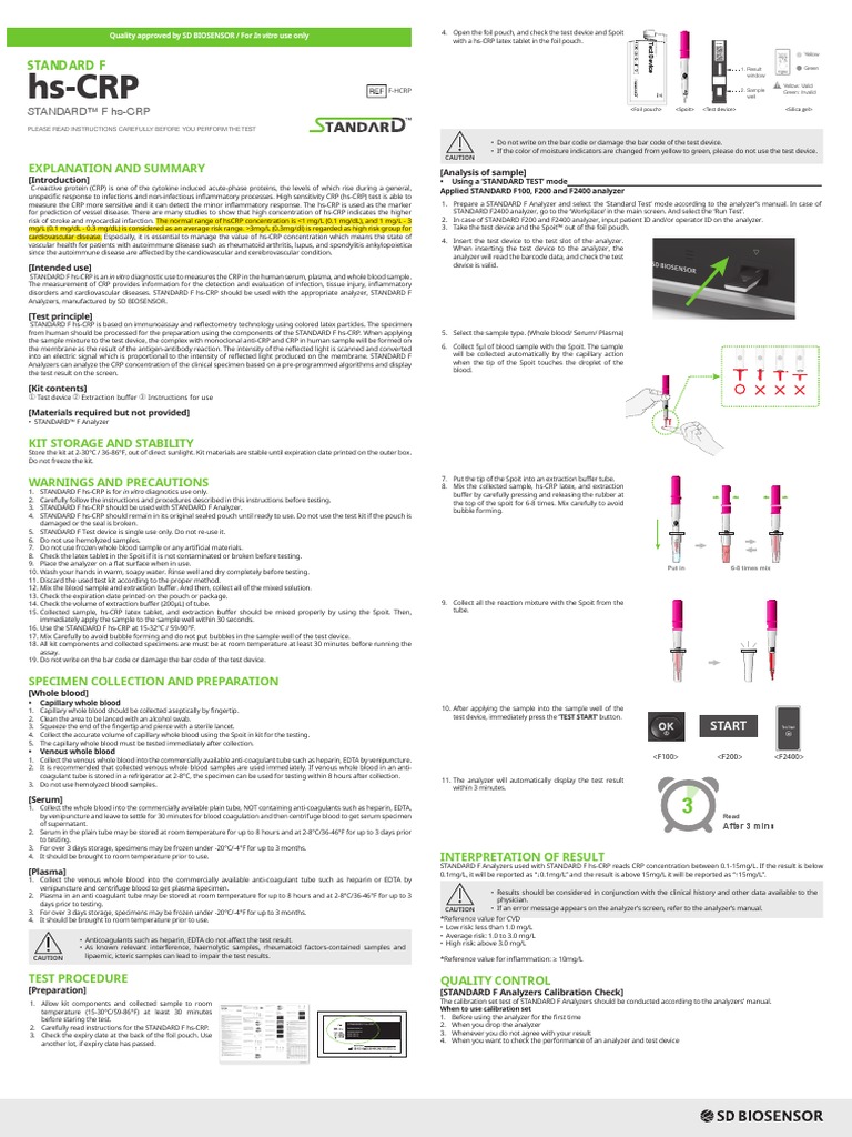 STANDARD F HS CRP IFU | PDF | C Reactive Protein | Blood Plasma