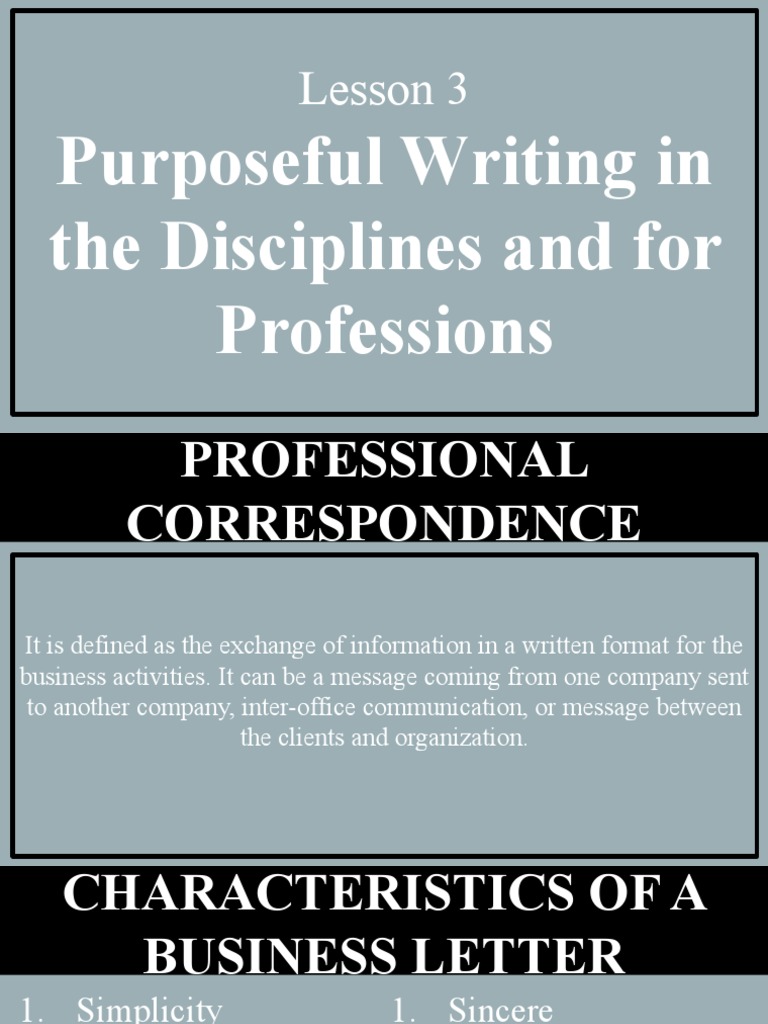 Lesson 3 Purposeful Writing in The Disciplines and For Professions