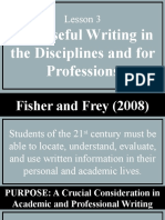 Lesson 3: Purposeful Writing in The Disciplines and For Professions