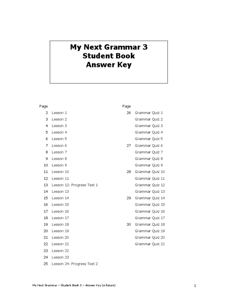 My Next Grammar - Student Book 3 - Answer Key (E-Future