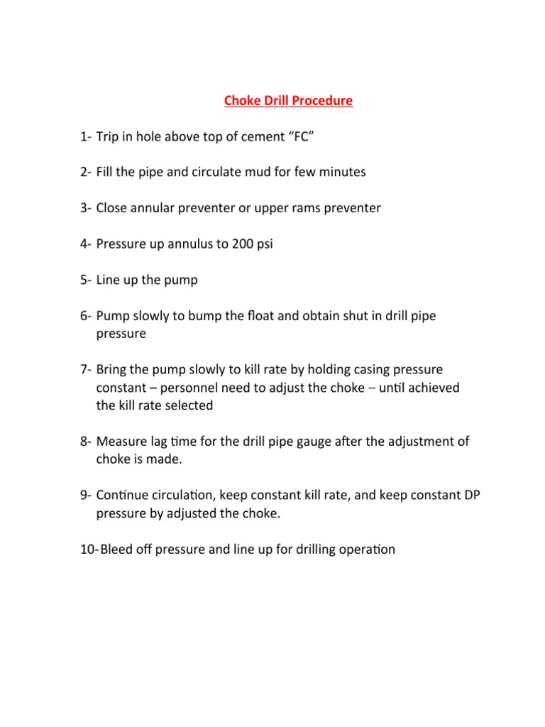 Choke Drill Procedure PDF