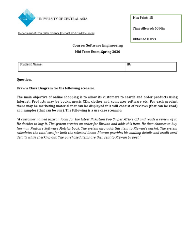 Software Engineering Midterm Exam 2020 | PDF