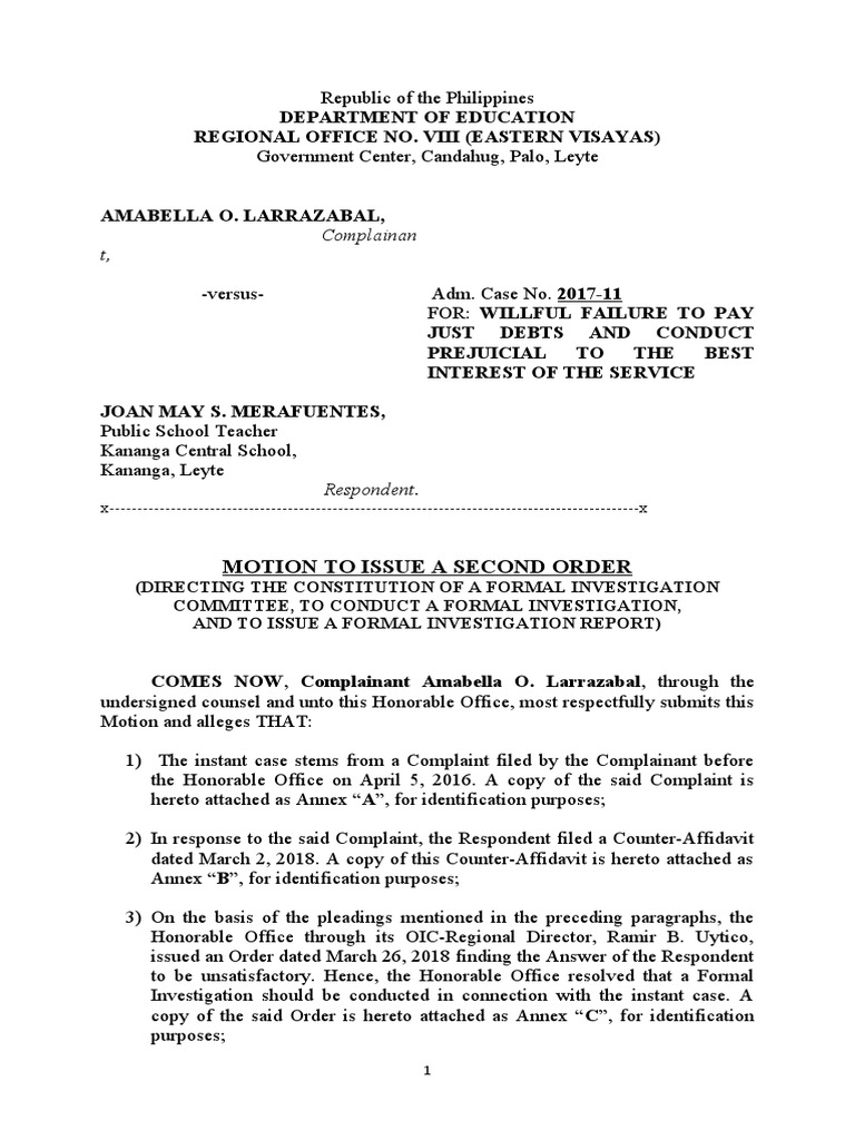 Motion To Issue Second Order | PDF | Complaint | Virtue