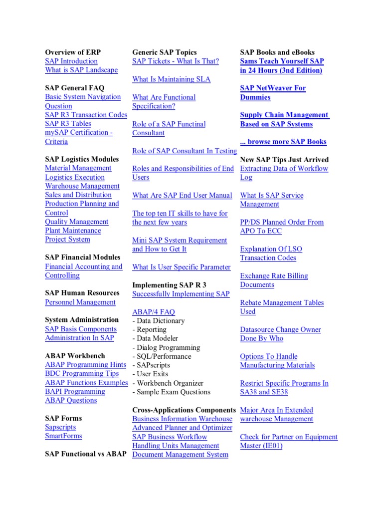 Overview of ERP SAP Introduction What Is SAP Landscape SAP General FAQ ...