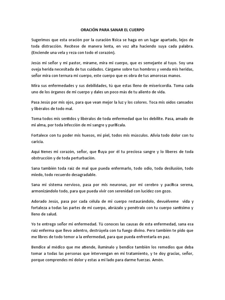 Oración para Sanar El Cuerpo | PDF | Religión y espiritualidad
