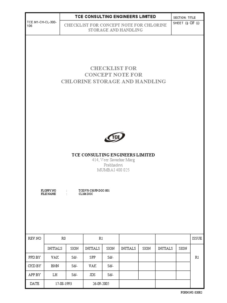 Checklist For Concept Note For Chlorine Storage and Handling | PDF ...