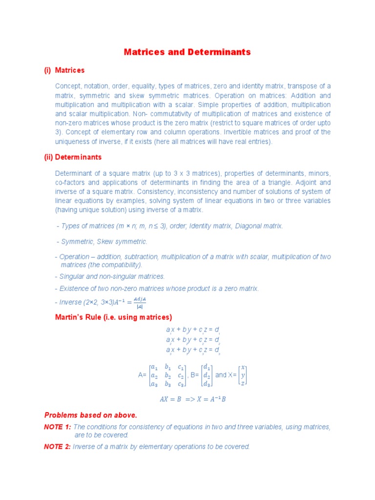 Matrices And Determinants Determinant Matrix Mathematics