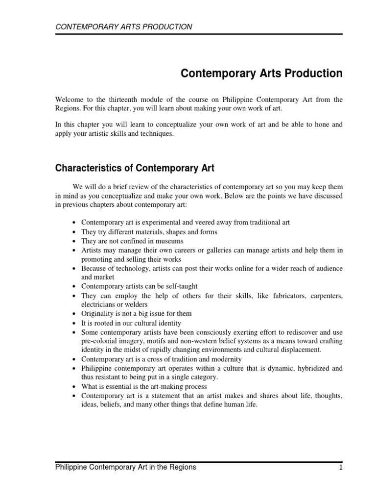 Lesson 13 Contemporary Art Production PDF Contemporary Art Idea