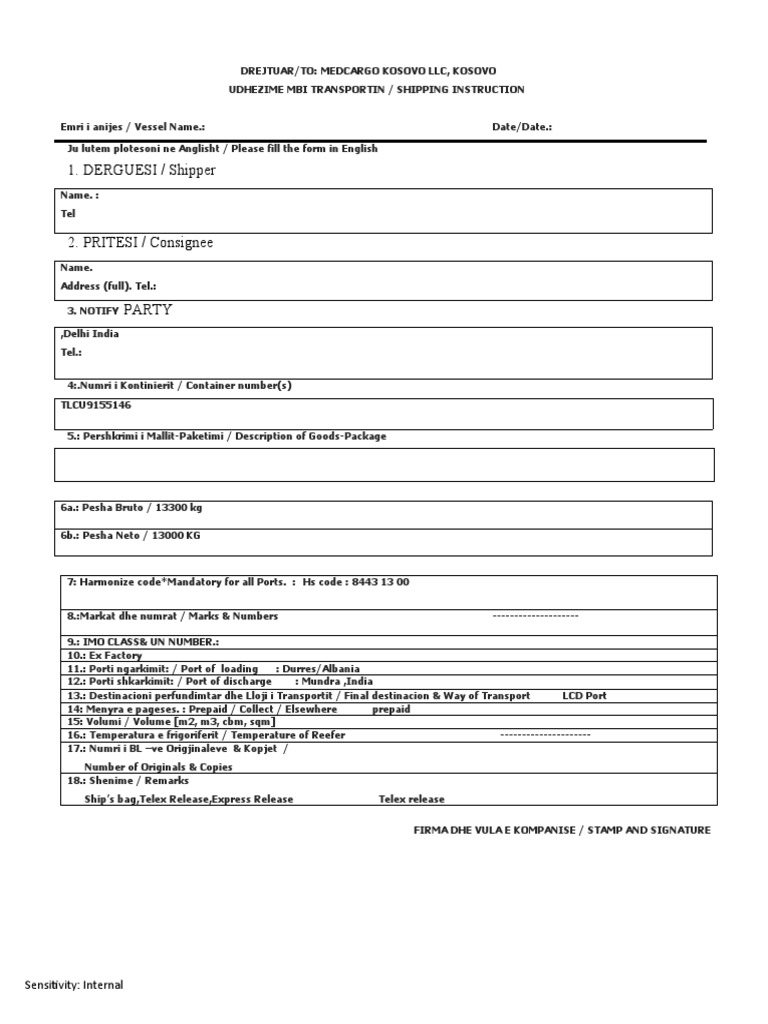 Shipping Instructions for MSC SI Form | PDF | Law | Technology ...