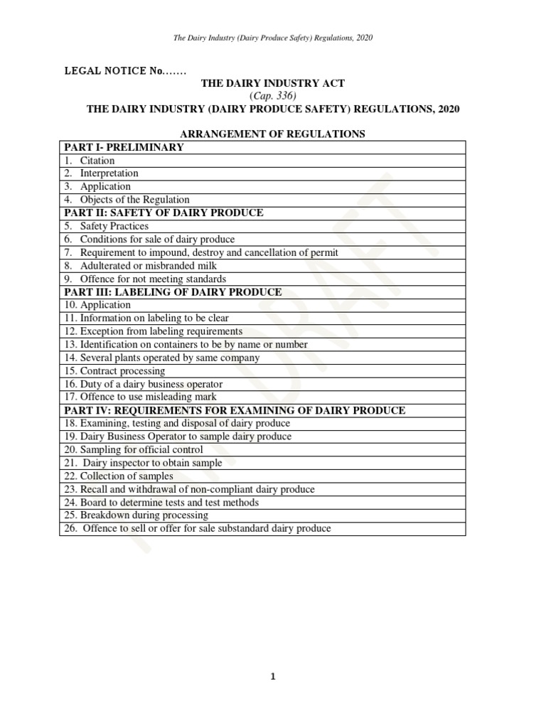 The Dairy Industry (Dairy Produce Safety) Regulations, 2020 PDF