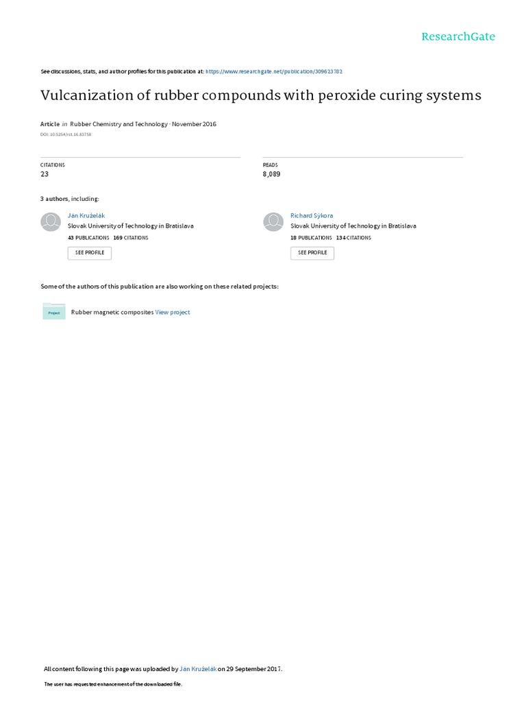 Vulcanization of Rubber Compounds With Peroxide Curing Systems | PDF ...