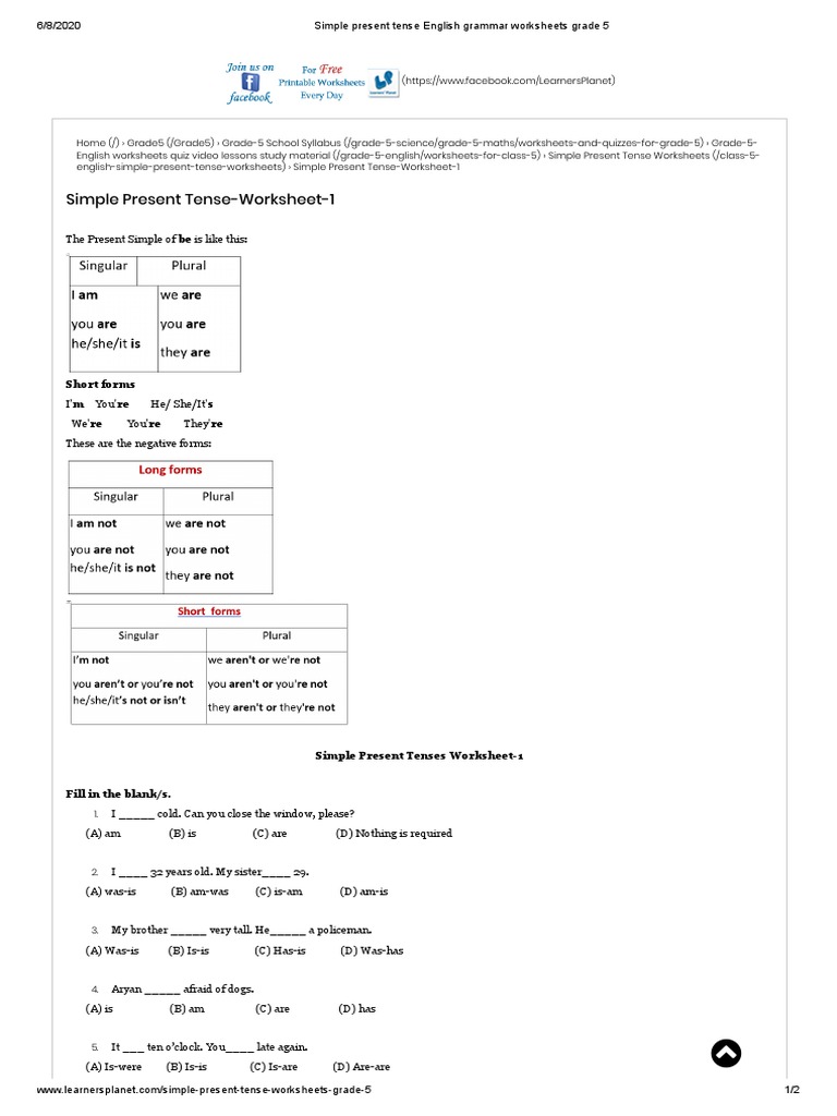 simple present tense english grammar worksheets grade 5 pdf linguistics grammar