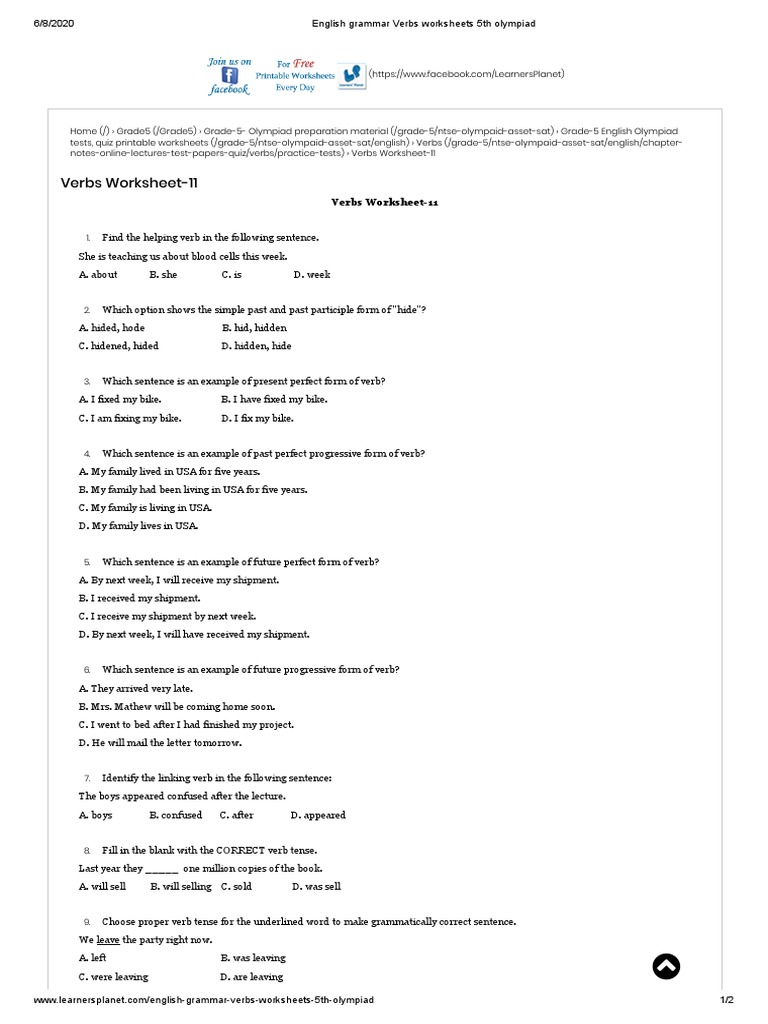 english grammar verbs worksheets 5th olympiad pdf verb linguistics