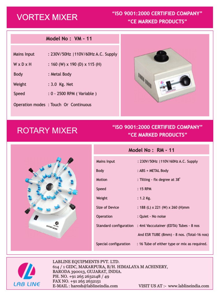 Vortex Mixer Vortex Mixer Model No VM 11 PDF