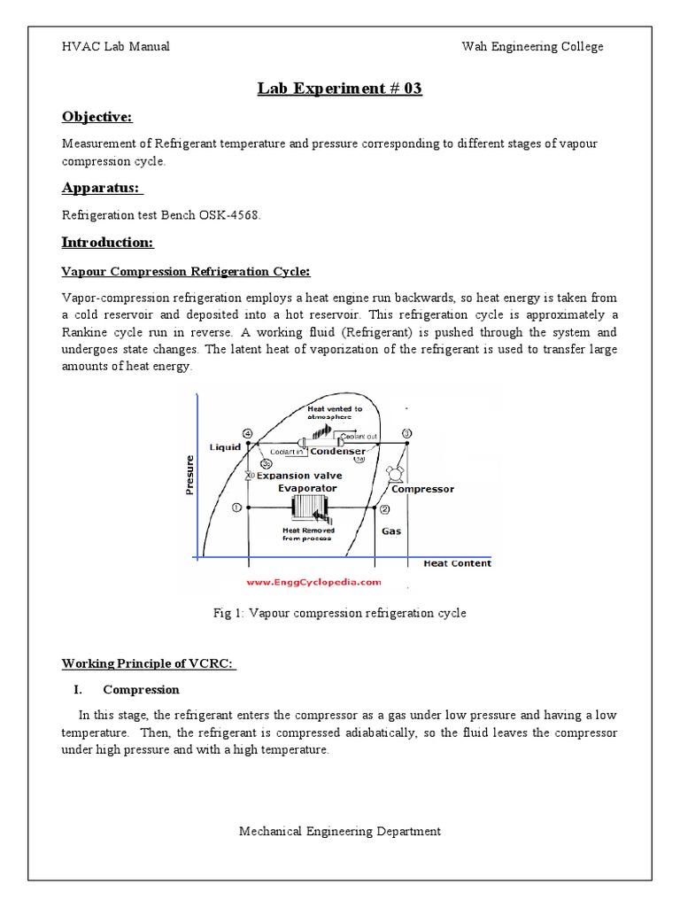 Lab Experiment 03 Objective PDF Refrigeration Heat