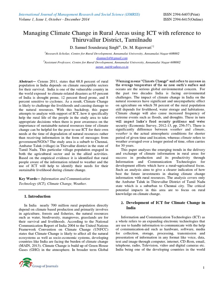 ICT for Climate Change in Rural Tamil Nadu | PDF | Global Warming ...