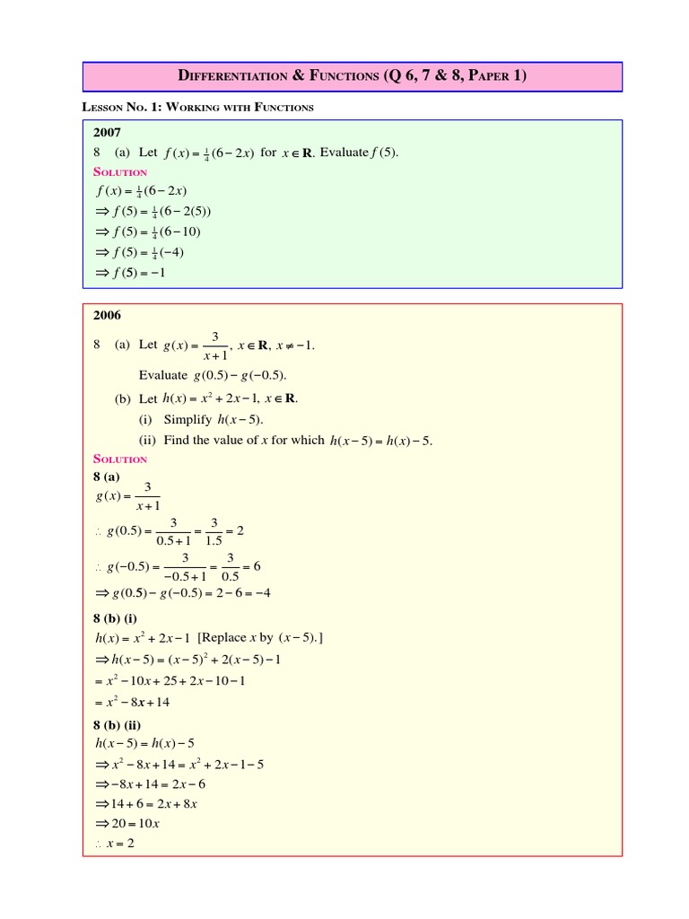 Evaluating Functions: Solving Problems Involving the Evaluation and ...