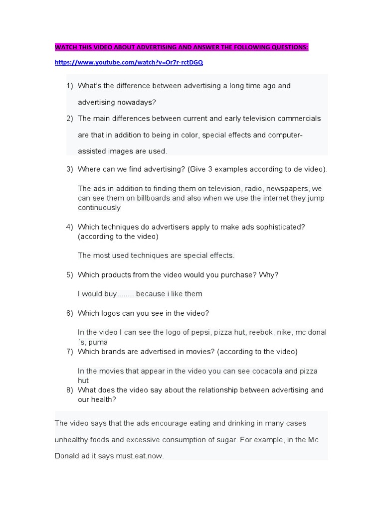 Watch This Video About Advertising and Answer The Following Questions ...