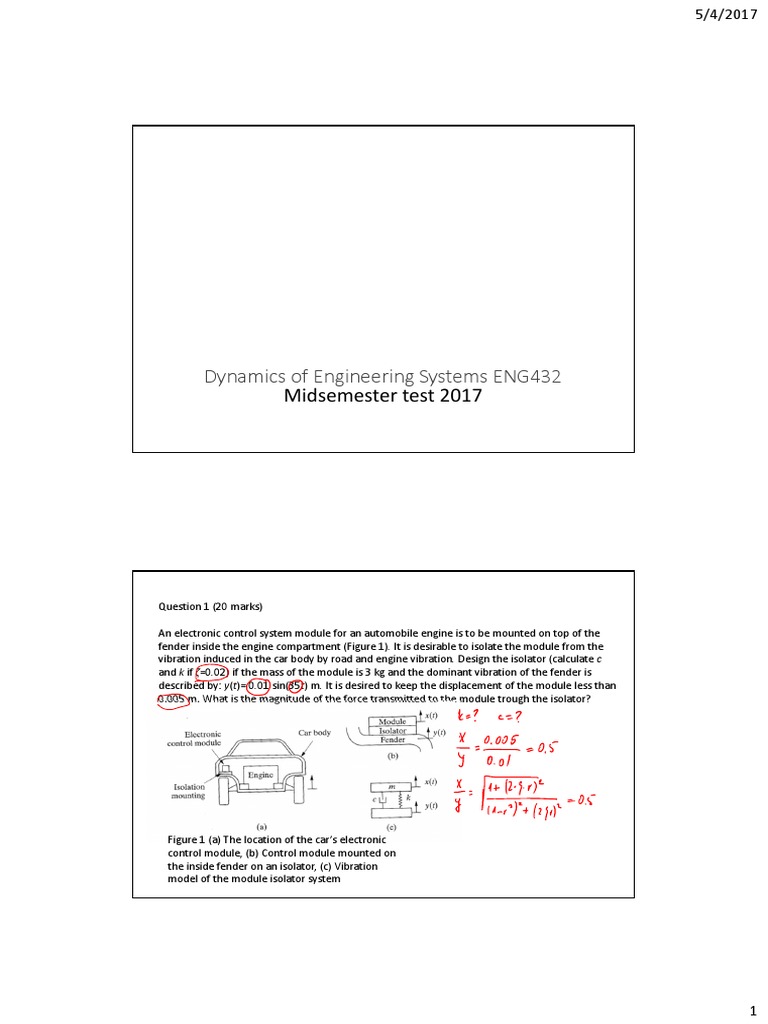 Engineering Systems Midsemester Test 2017 | PDF | Force | Physical ...