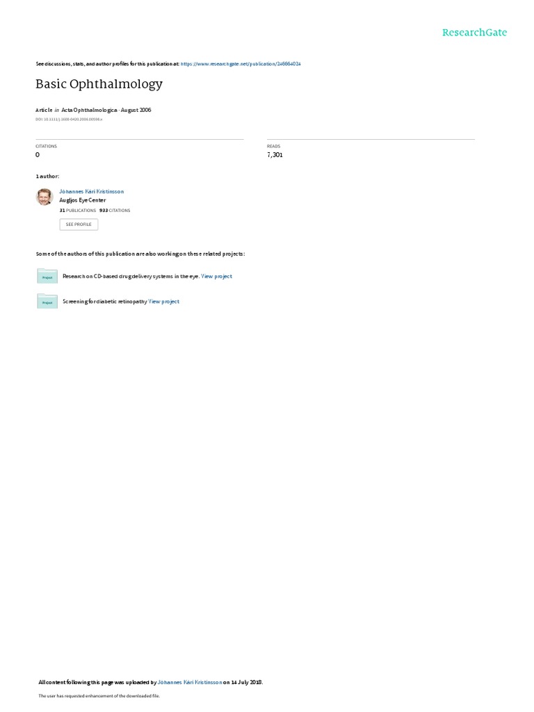 Basic Ophthalmology Acta Ophthalmologica August 2006 Pdf