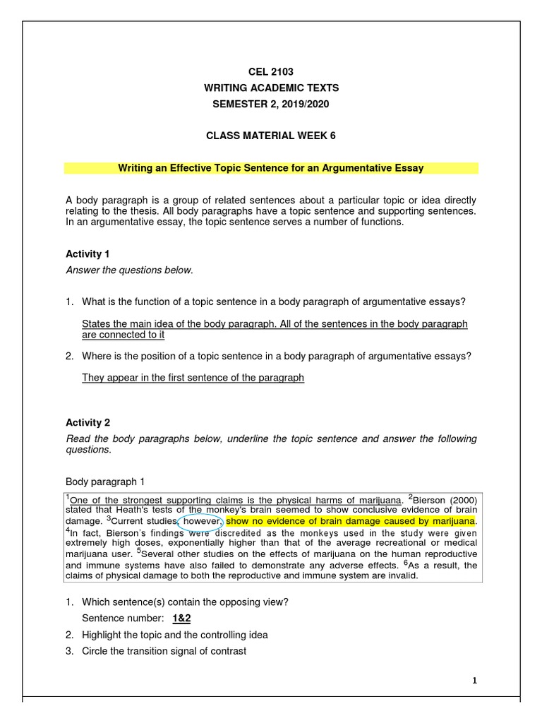 Cel 2103 - Class Material Week 6 - Body Paragraph | PDF | Smoking | Essays