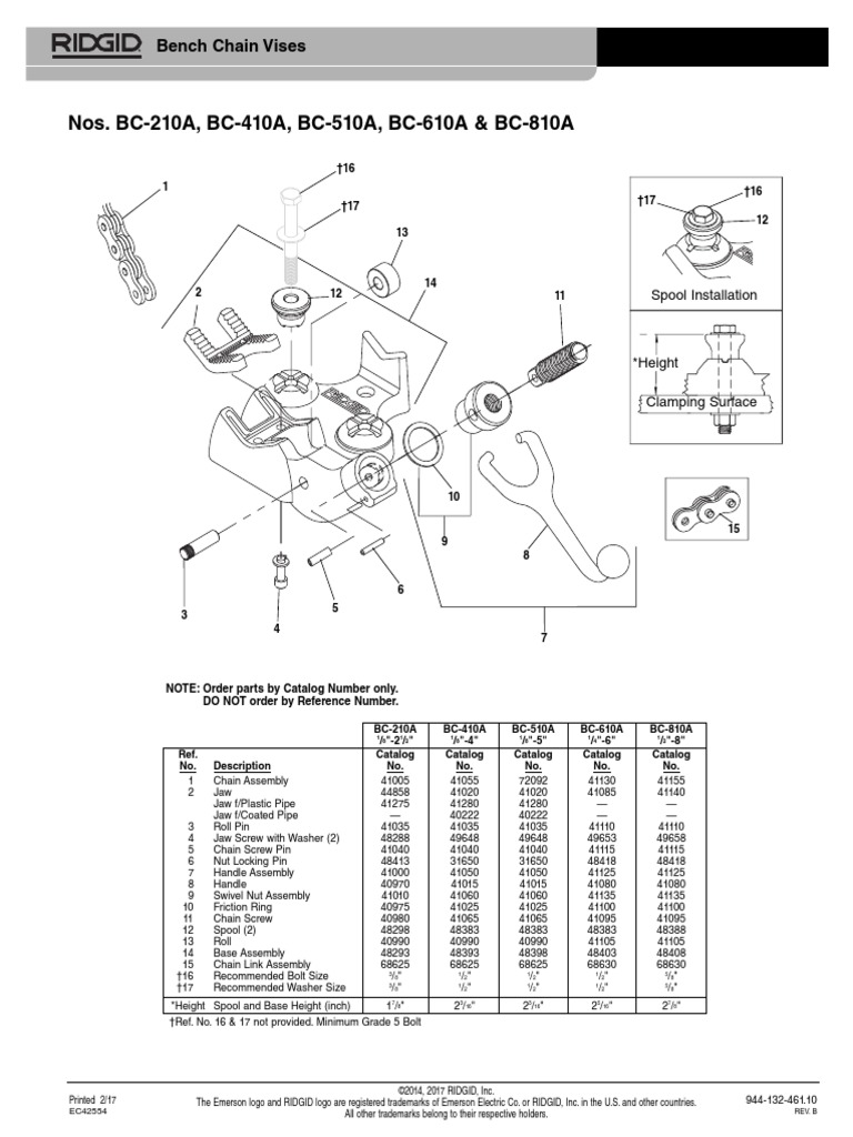 Ridgid 610 Bench Vise Part Number 41085 Exploded View PDF