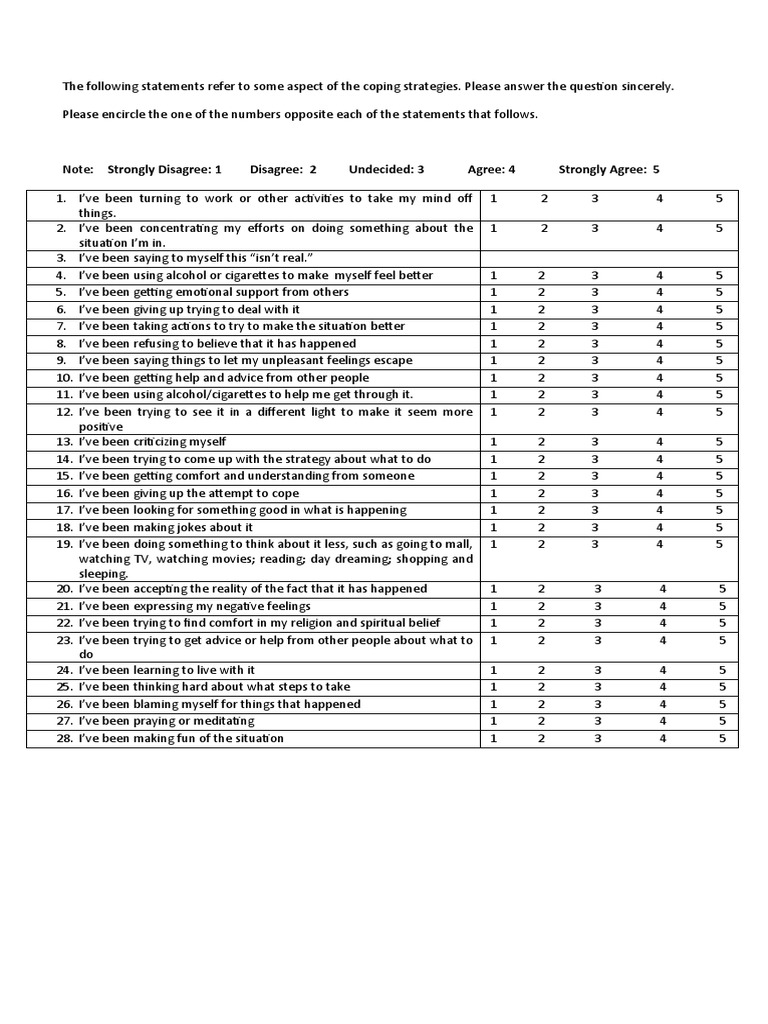 Coping Mechanism Survey 1 | PDF | Applied Psychology | Cognitive Science