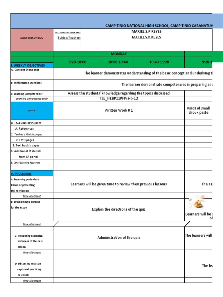 Weekly DLL for Bread and Pastry Production | PDF | Pedagogy | Learning